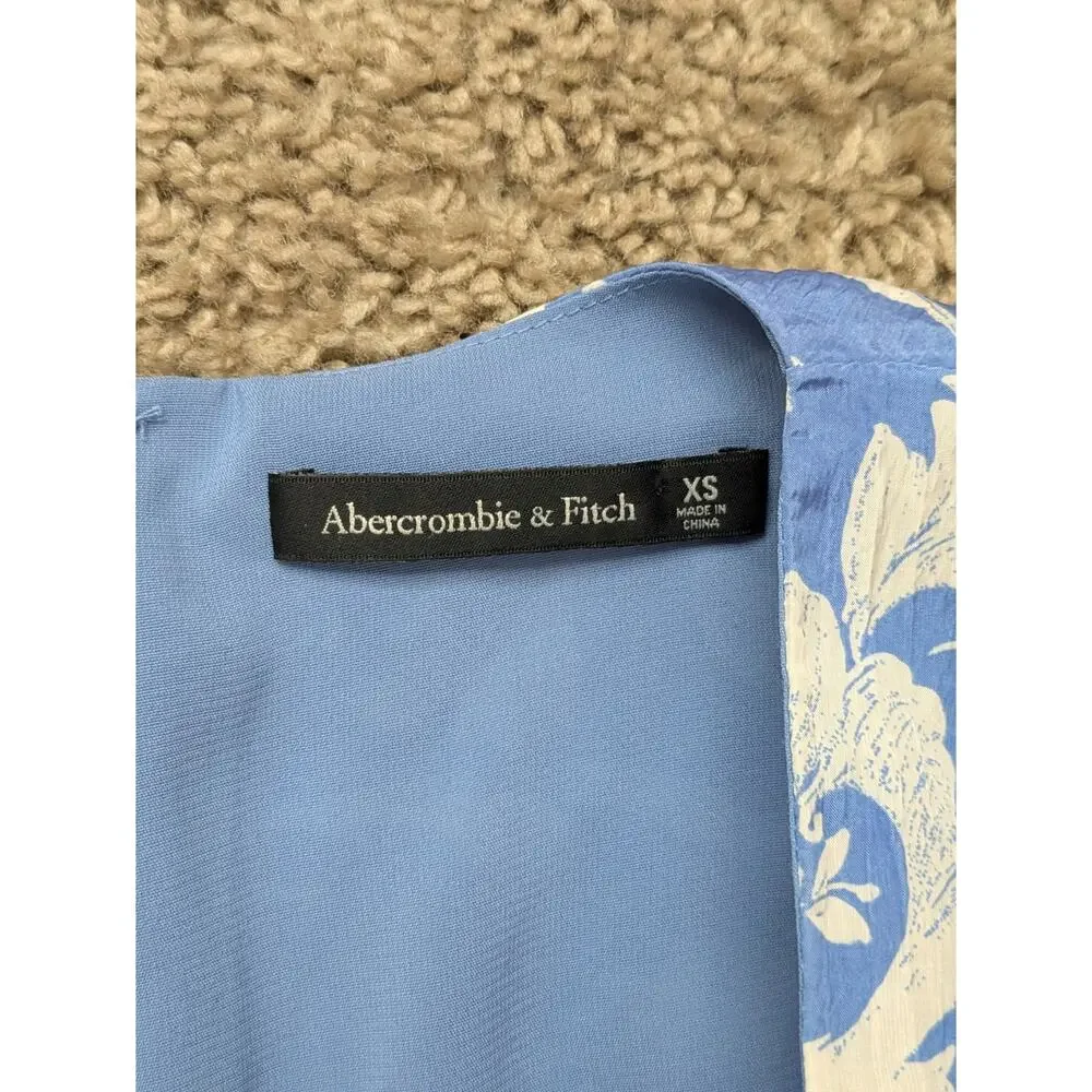 Abercrombie & Fitch Deep V-neck Maxi Dress Women XS Blue Floral Crinkle Romantic